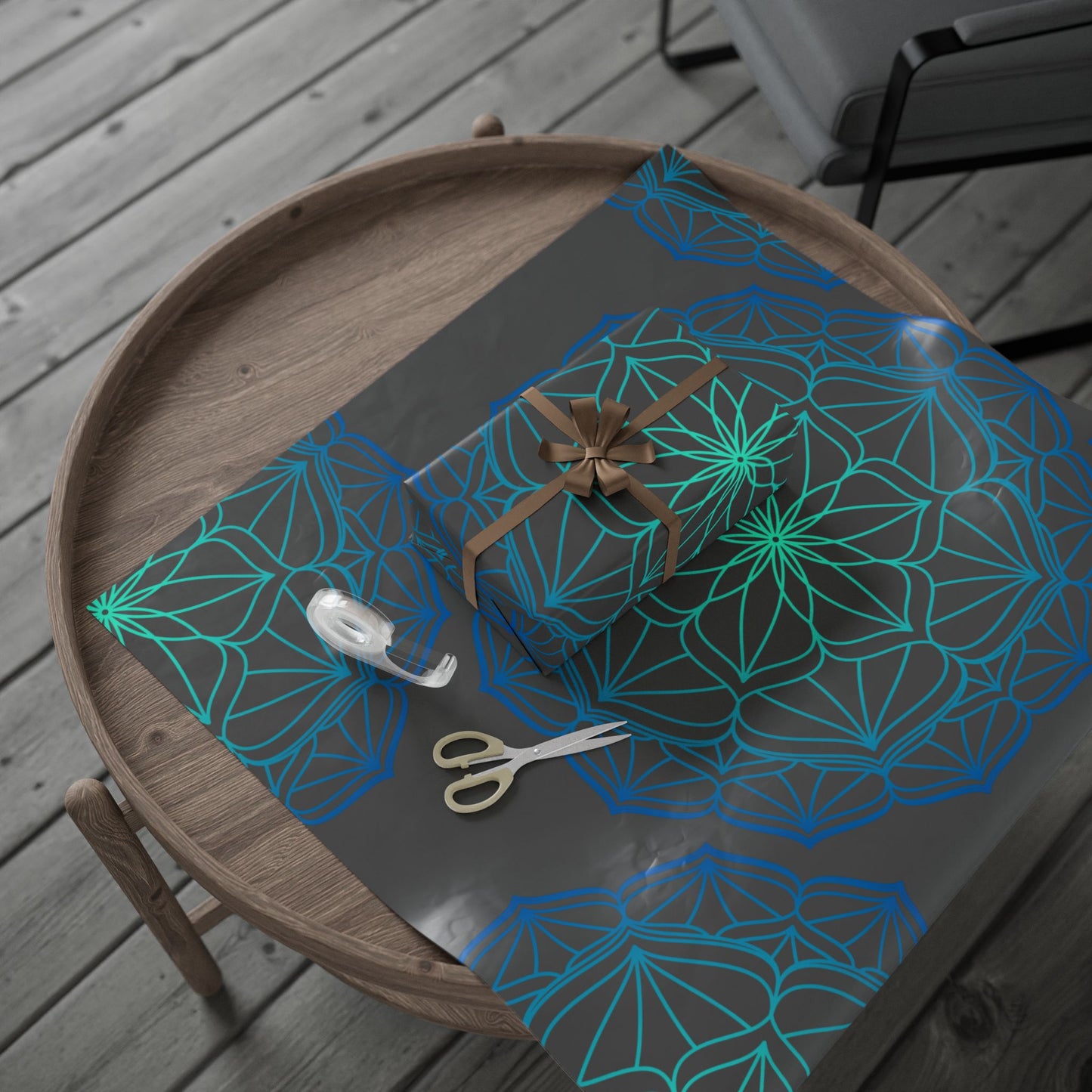 Mandala Geometric Blue Wrapping Paper Roll — Just Gigi IFYKYK