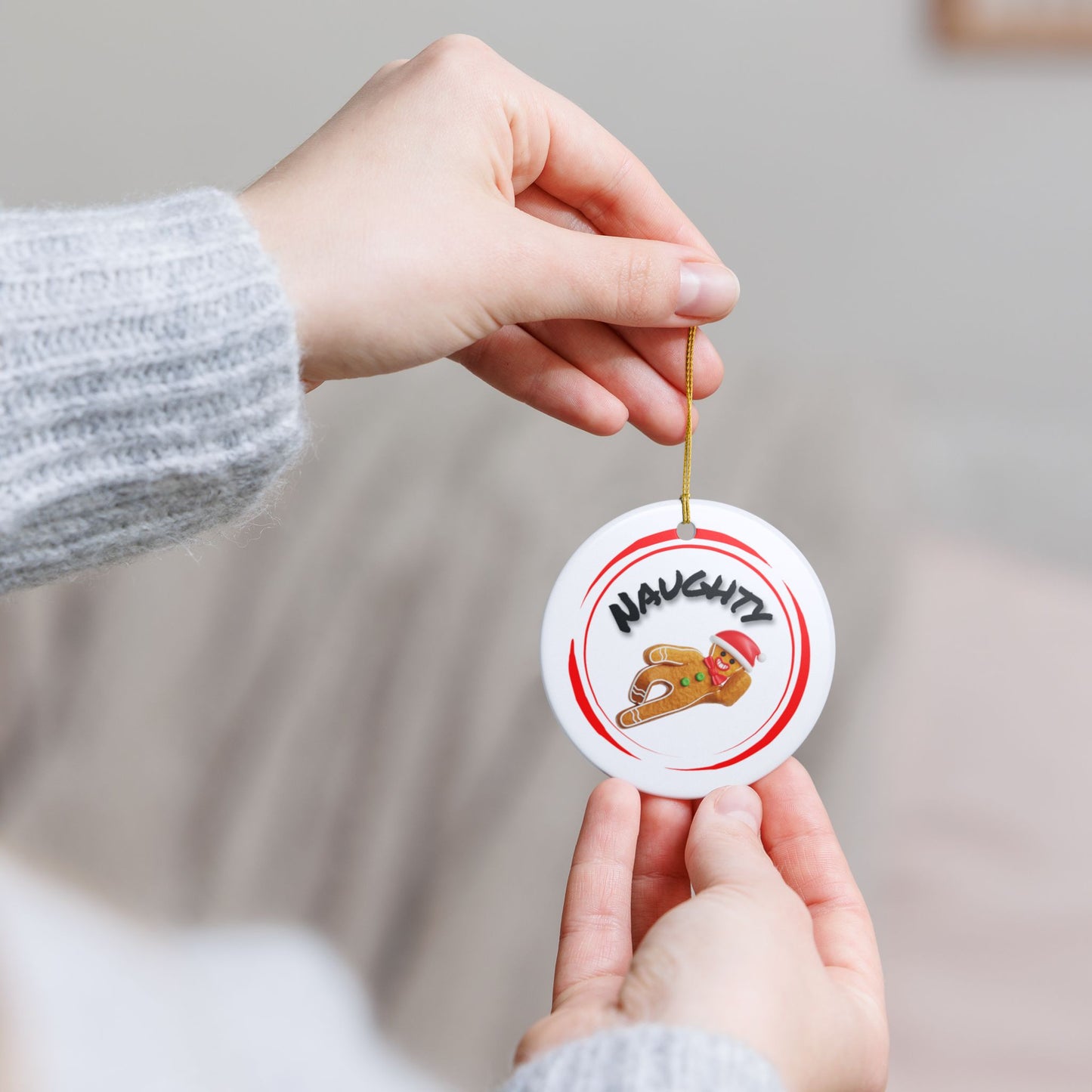 Naughty Gingerbread Ornament - Ceramic Just Gigi IFYKYK