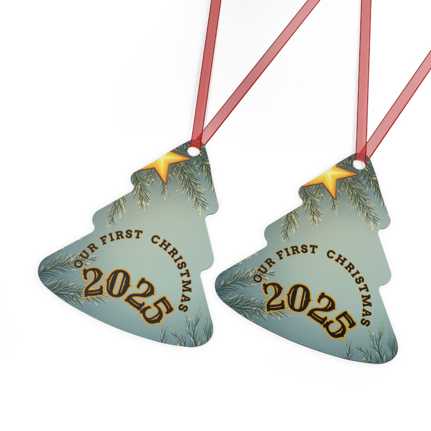 First Christmas 2025 Metal Bell Ornament — Romantic Couple Silhouette Holiday Keepsake