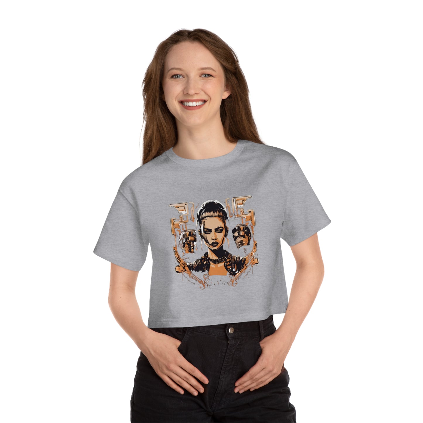 Cropped T-Shirt — Retro Cyberpunk Femme Portrait Graphic