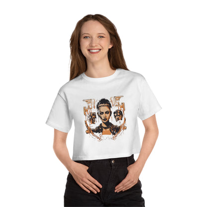 Cropped T-Shirt — Retro Cyberpunk Femme Portrait Graphic
