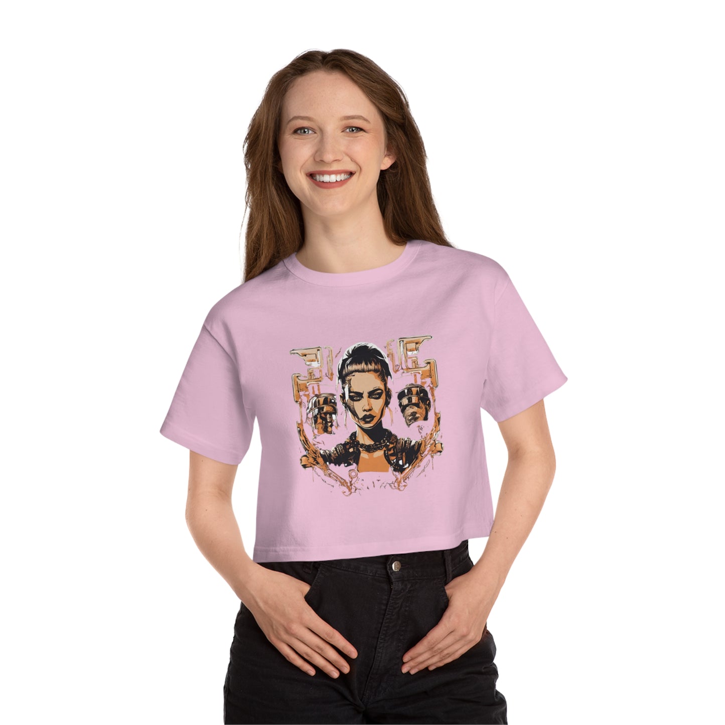 Cropped T-Shirt — Retro Cyberpunk Femme Portrait Graphic