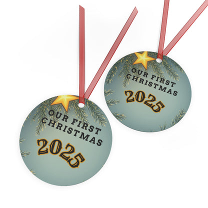 First Christmas 2025 Metal Bell Ornament — Romantic Couple Silhouette Holiday Keepsake