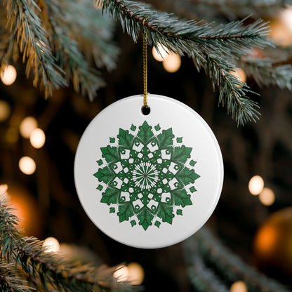 Green Mandala Ceramic Ornament — Decorative Holiday Tree Hanging