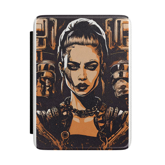 Cyberpunk Femme Kindle Case — Futuristic Warrior E-Reader Cover