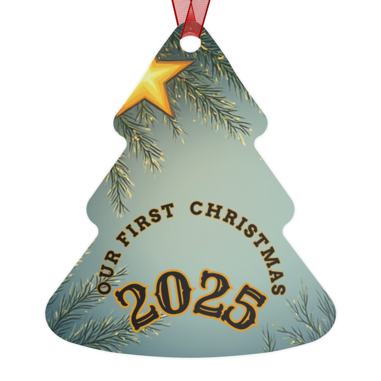 First Christmas 2025 Metal Bell Ornament — Romantic Couple Silhouette Holiday Keepsake
