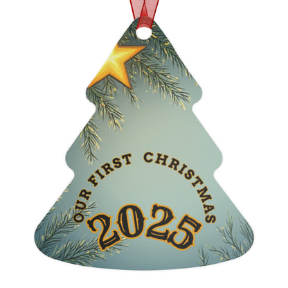 First Christmas 2025 Metal Bell Ornament — Romantic Couple Silhouette Holiday Keepsake