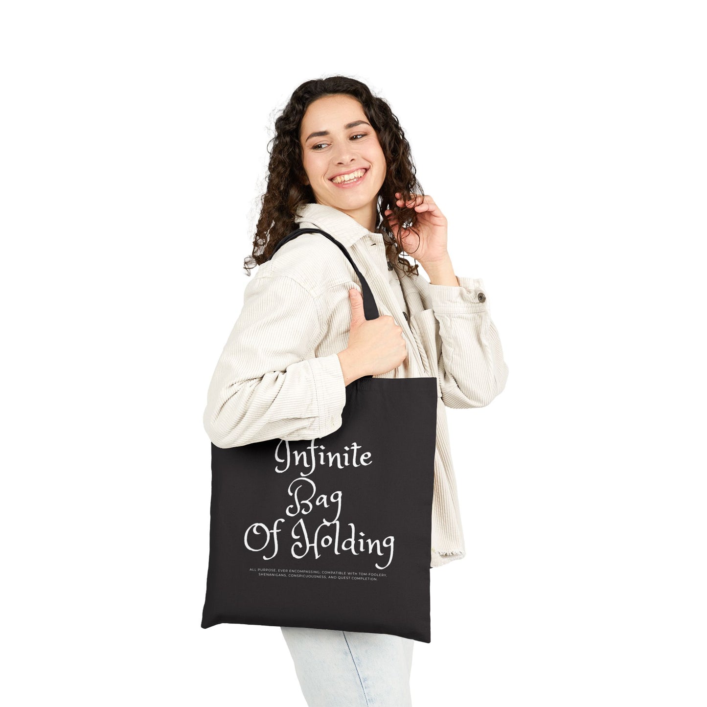 "Infinite Bag Of Holding" 1 sided Black Canvas Tote - Just Gigi  IFYKYK