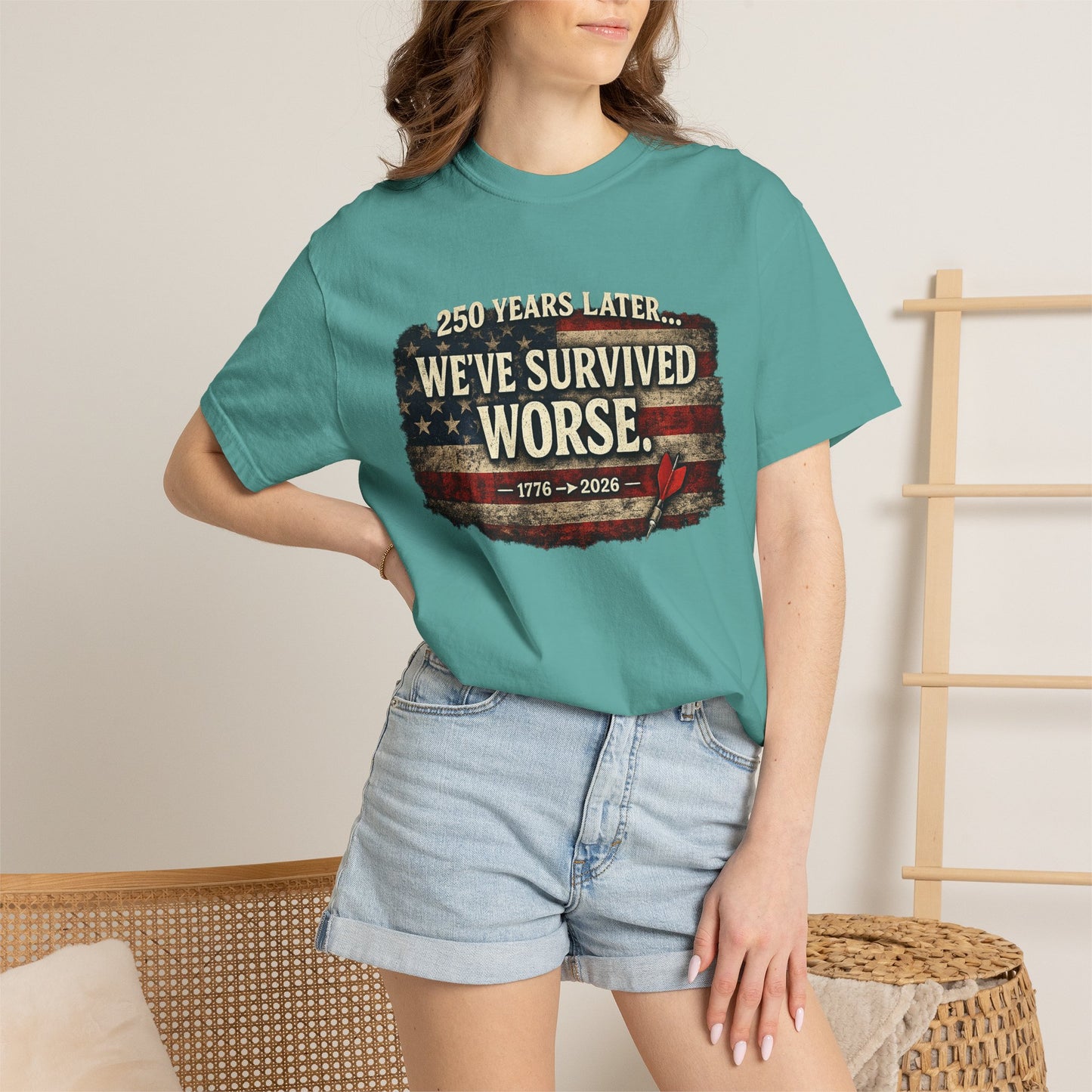 We've Survived Worse T-Shirt — 250 Years Later Vintage American Flag Tee (1776–2026) Just Gigi IFYKYK