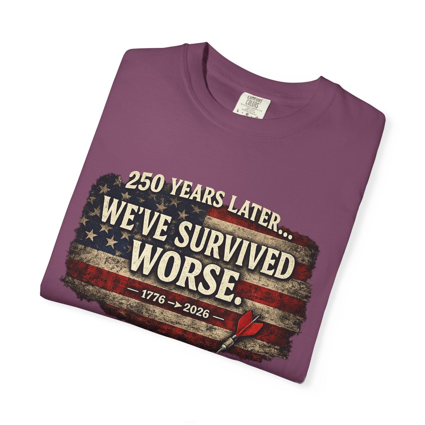 We've Survived Worse T-Shirt — 250 Years Later Vintage American Flag Tee (1776–2026) Just Gigi IFYKYK