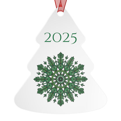 2025 Green Snowflake Metal Ornament — Christmas Tree Keepsake