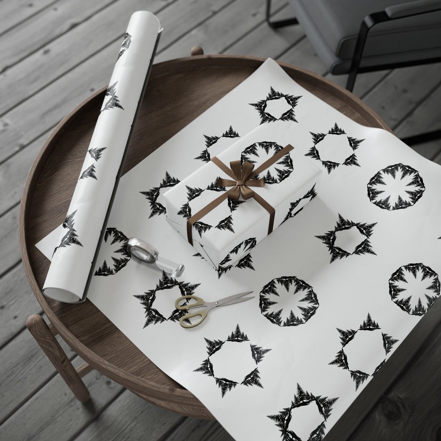 Black & White Snowflake Trees Hidden Image Wrapping Paper Roll - Just Gigi IFYKYK