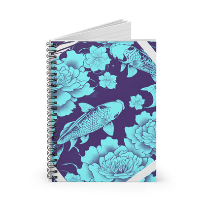 Teal Koi Fish Floral Spiral Notebook - Just Gigi IFYKYK