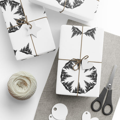 Black & White Snowflake Trees Hidden Image Wrapping Paper Roll - Just Gigi IFYKYK