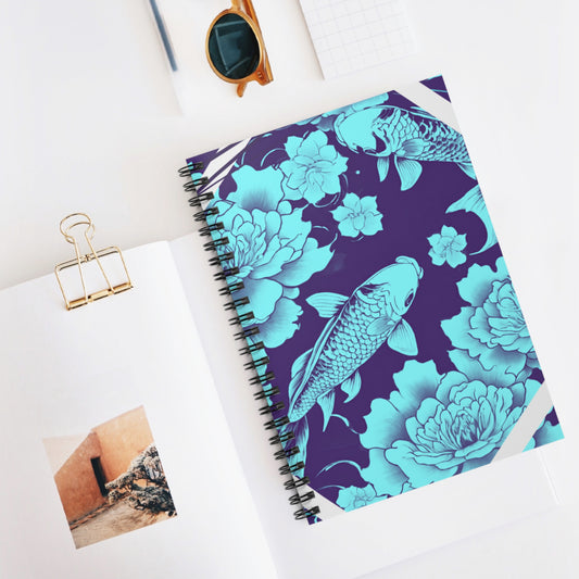 Teal Koi Fish Floral Spiral Notebook - Just Gigi IFYKYK