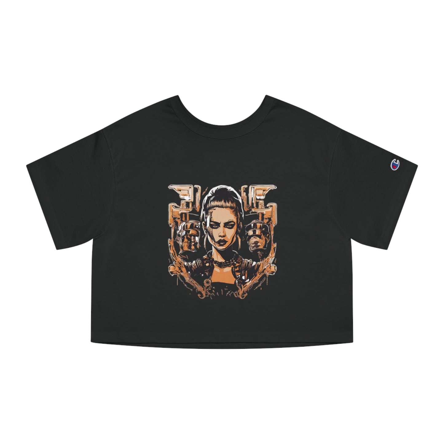 Cropped T-Shirt — Retro Cyberpunk Femme Portrait Graphic