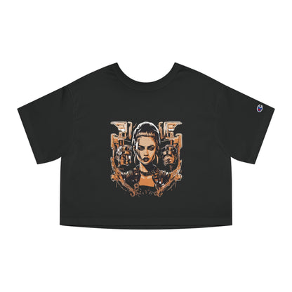 Cropped T-Shirt — Retro Cyberpunk Femme Portrait Graphic