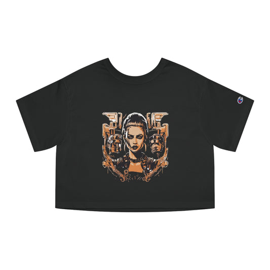 Cropped T-Shirt — Retro Cyberpunk Femme Portrait Graphic