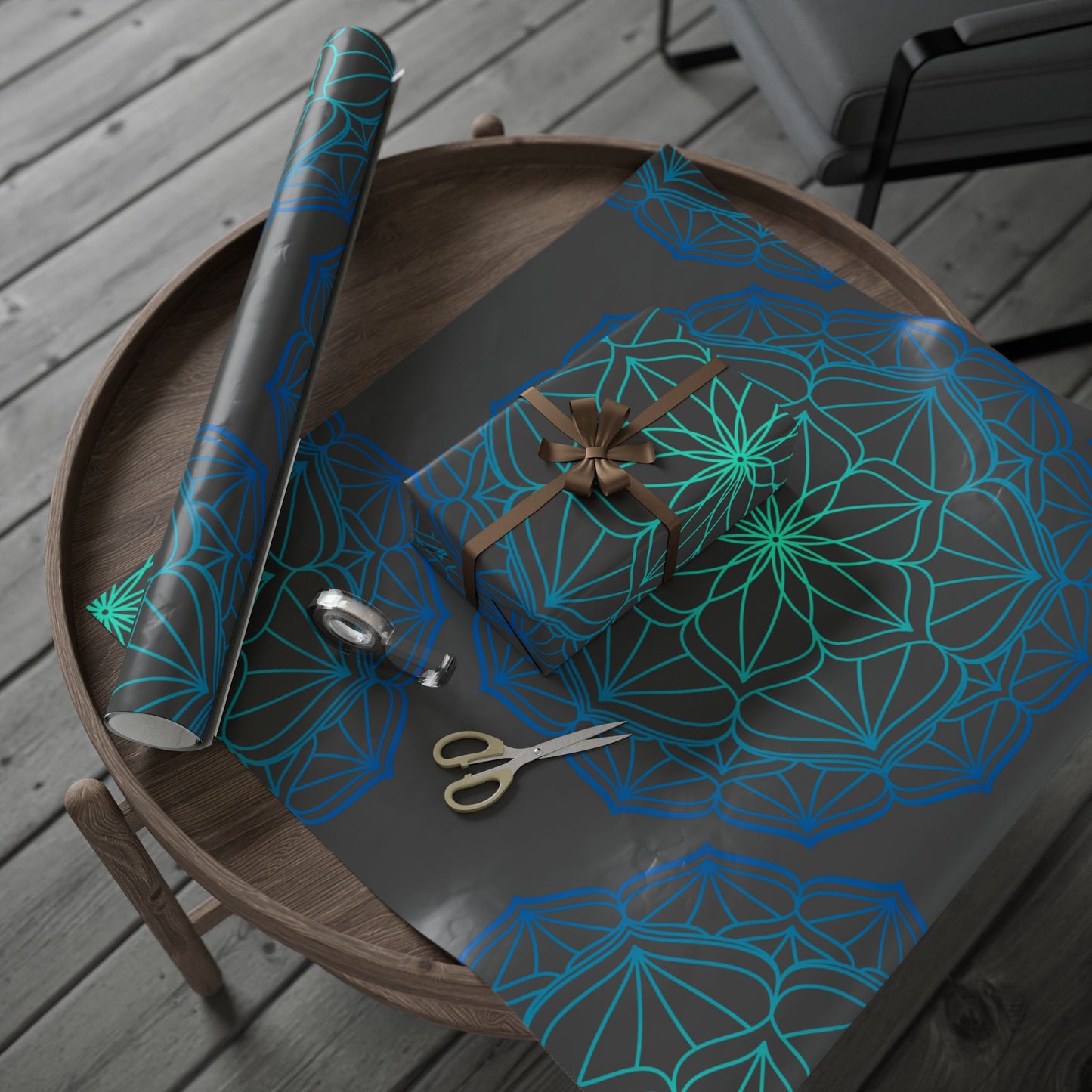 Mandala Geometric Blue Wrapping Paper Roll — Just Gigi IFYKYK