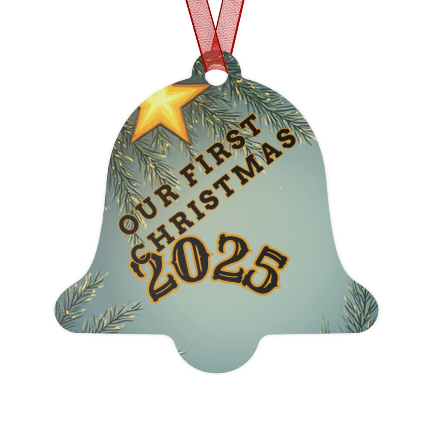 First Christmas 2025 Metal Bell Ornament — Romantic Couple Silhouette Holiday Keepsake