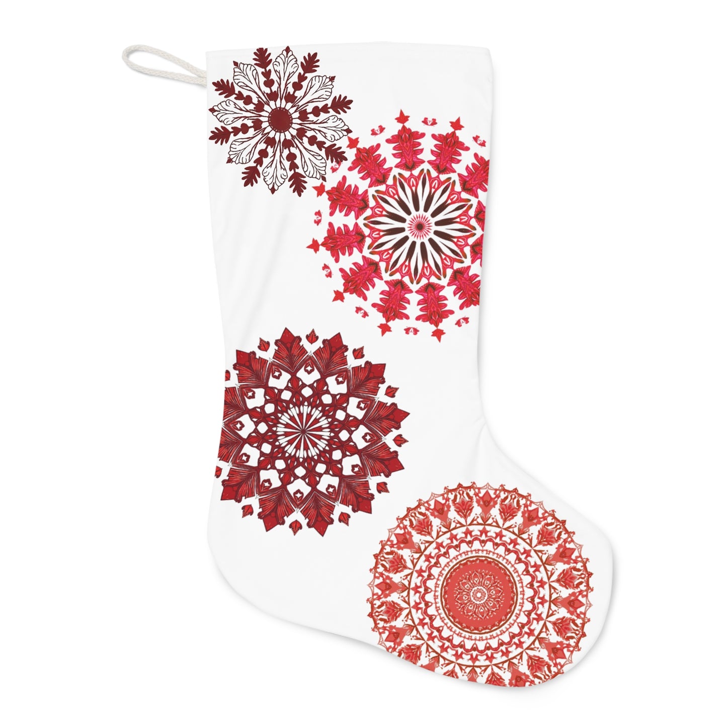 Scarlet Snowflake Mandala Christmas Stocking -Just Gigi IFYKYK