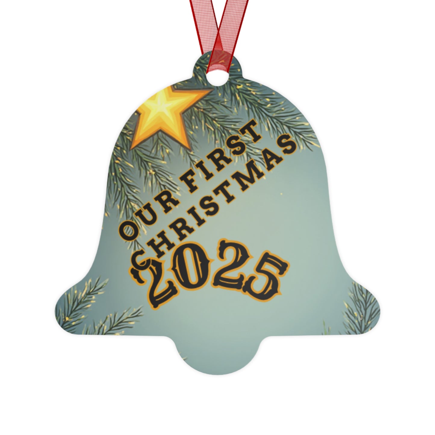 First Christmas 2025 Metal Bell Ornament — Romantic Couple Silhouette Holiday Keepsake