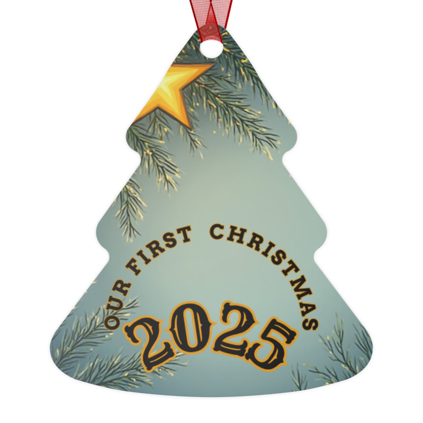 First Christmas 2025 Metal Bell Ornament — Romantic Couple Silhouette Holiday Keepsake