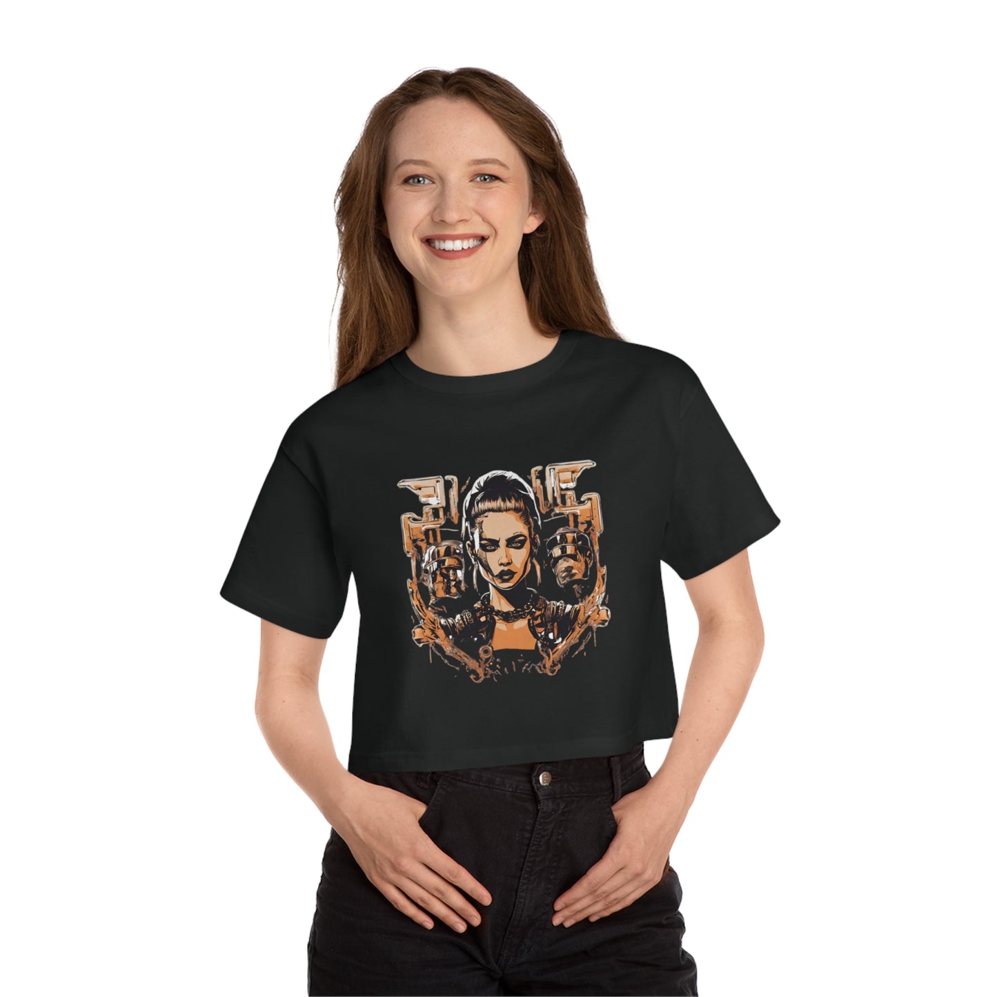 Cropped T-Shirt — Retro Cyberpunk Femme Portrait Graphic