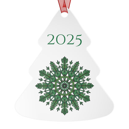 2025 Green Snowflake Metal Ornament — Christmas Tree Keepsake