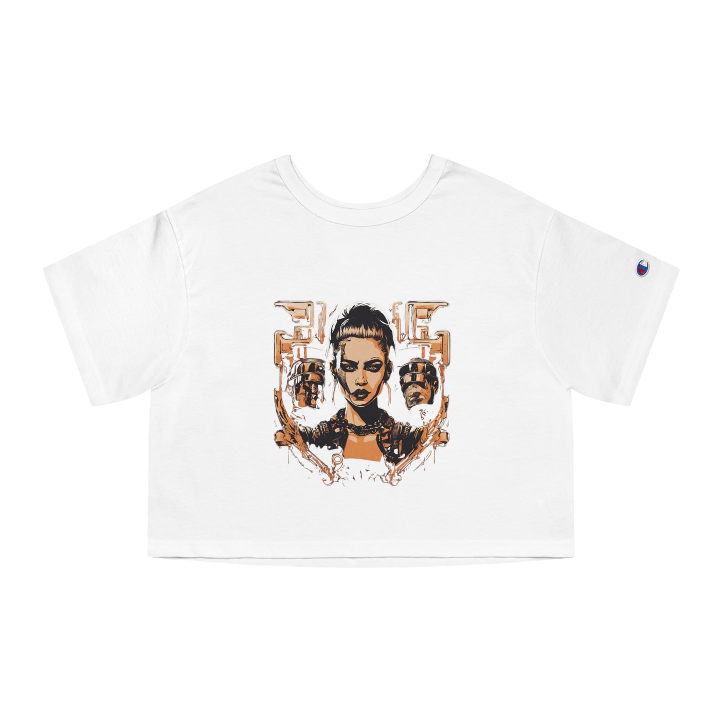 Cropped T-Shirt — Retro Cyberpunk Femme Portrait Graphic