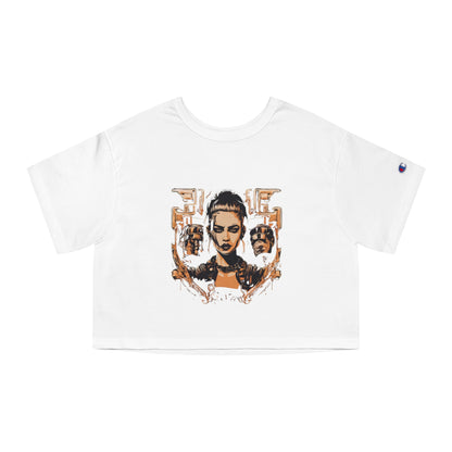 Cropped T-Shirt — Retro Cyberpunk Femme Portrait Graphic