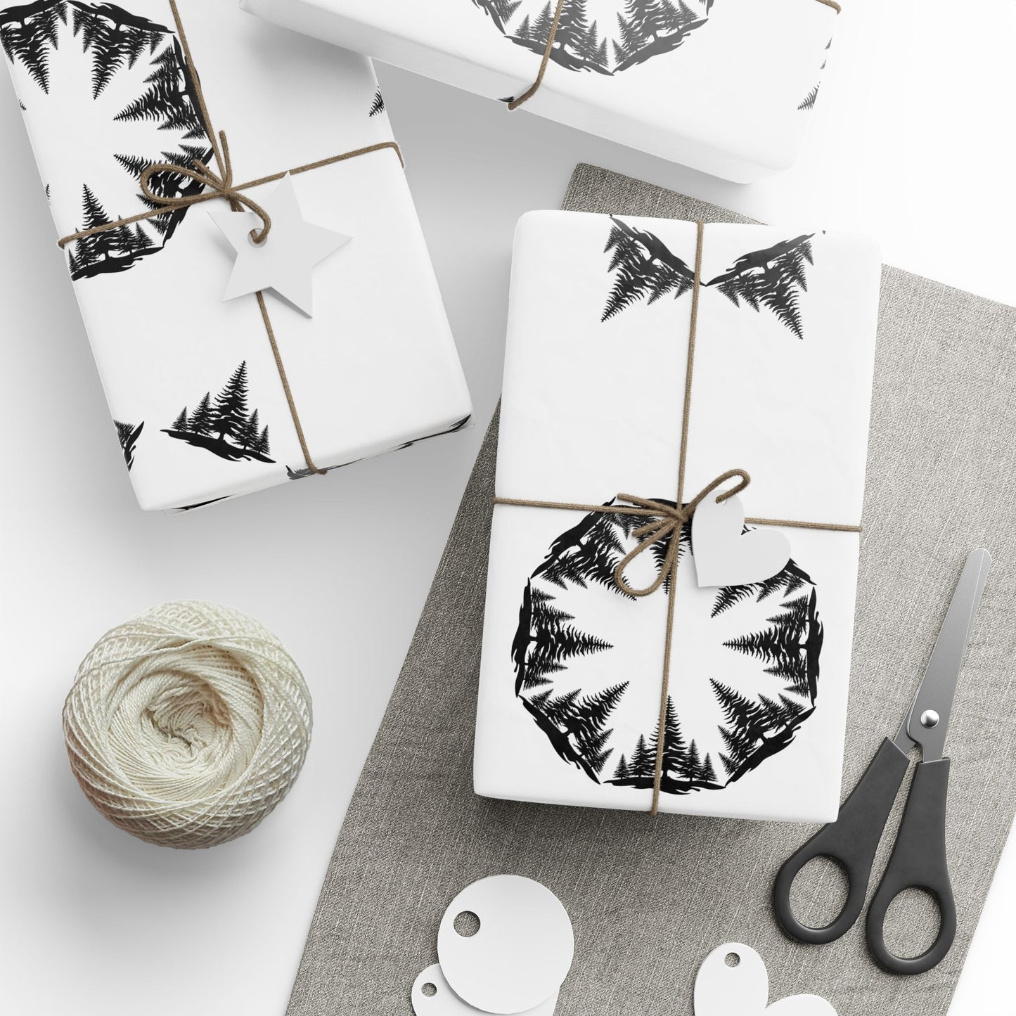 Black & White Snowflake Trees Hidden Image Wrapping Paper Roll - Just Gigi IFYKYK