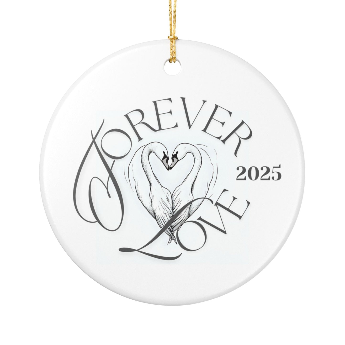 "Forever Love 2025" Swan Heart keepsake Ceramic Ornament