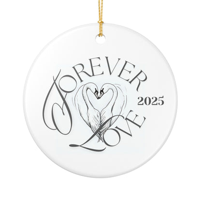 "Forever Love 2025" Swan Heart keepsake Ceramic Ornament