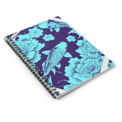 Teal Koi Fish Floral Spiral Notebook - Just Gigi IFYKYK