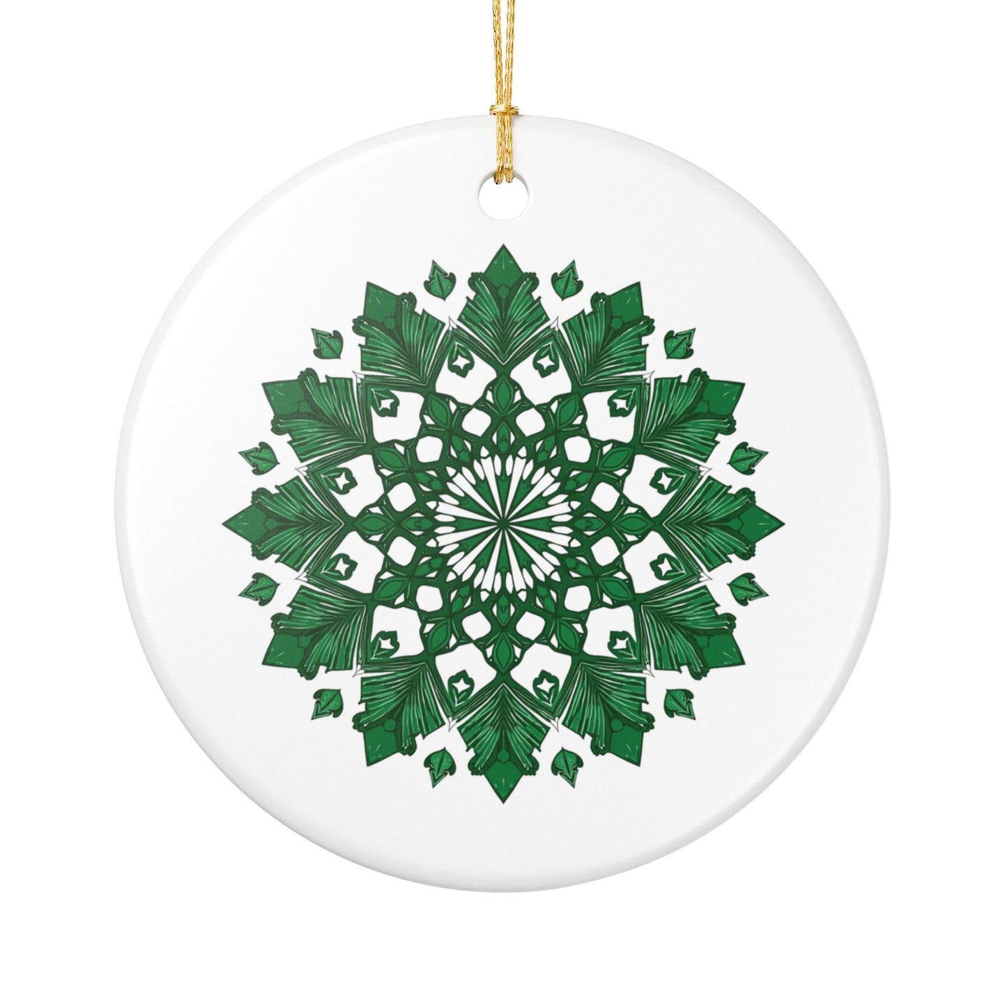 Green Mandala Ceramic Ornament — Decorative Holiday Tree Hanging