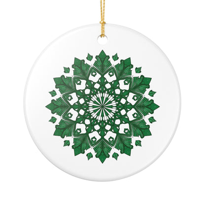 Green Mandala Ceramic Ornament — Decorative Holiday Tree Hanging