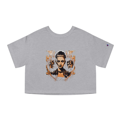 Cropped T-Shirt — Retro Cyberpunk Femme Portrait Graphic