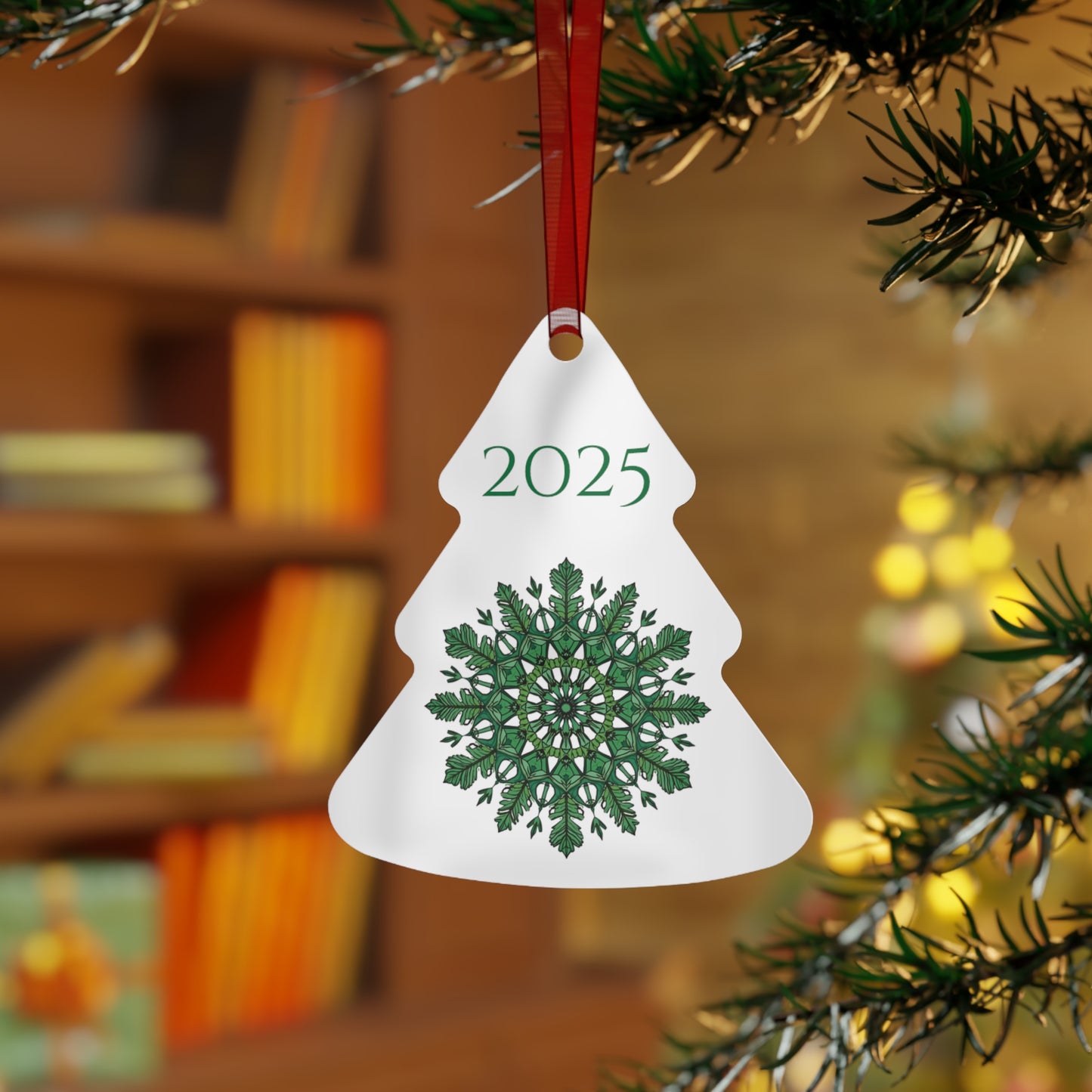 2025 Green Snowflake Metal Ornament — Christmas Tree Keepsake