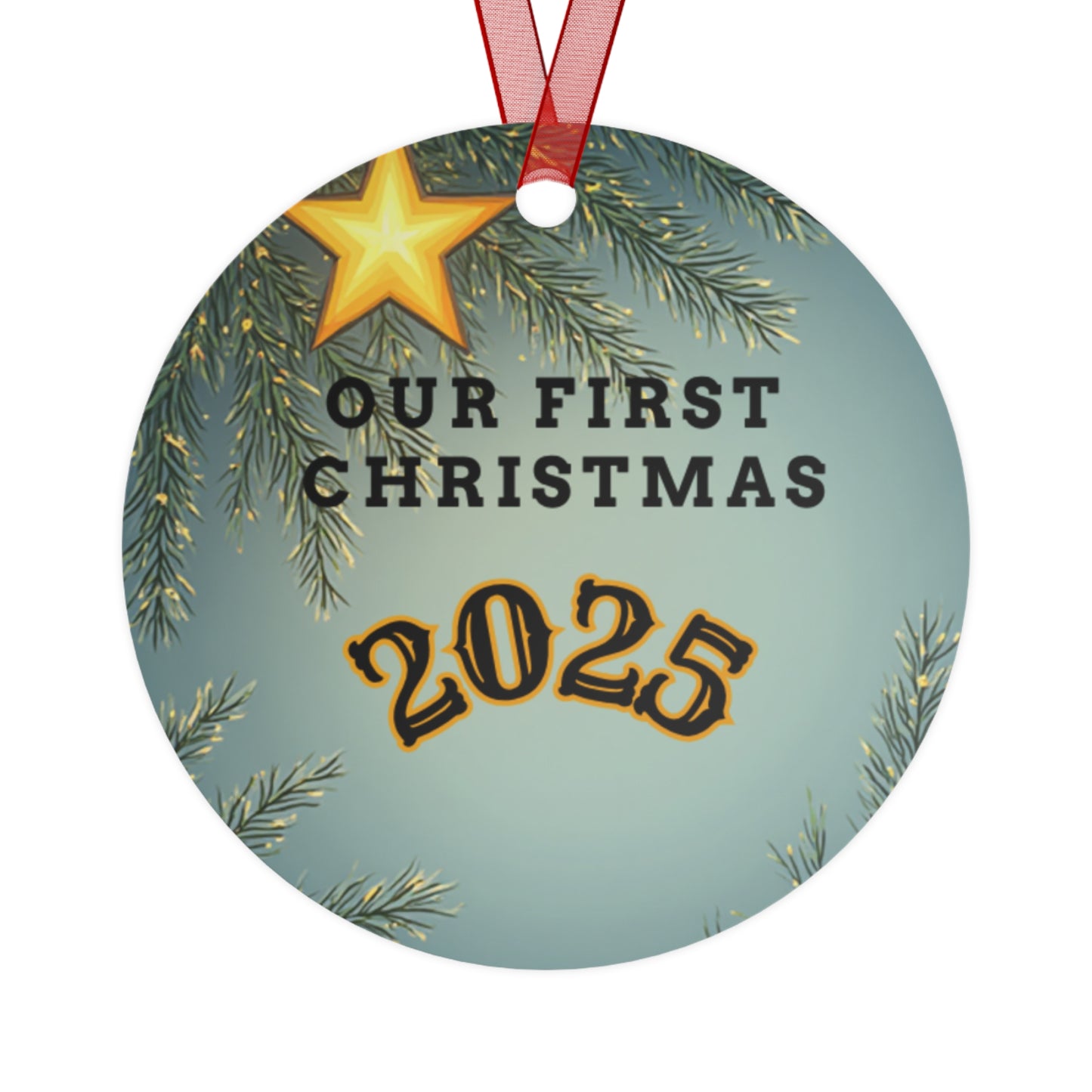 First Christmas 2025 Metal Bell Ornament — Romantic Couple Silhouette Holiday Keepsake