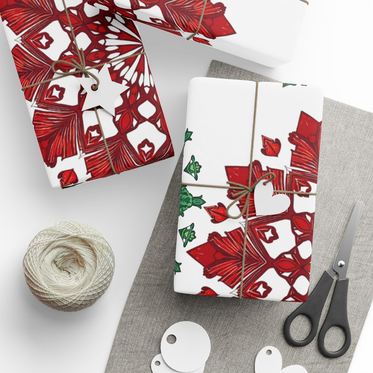 OG Red & Green Block Print Holiday Wrapping Paper - Red & Green Holiday Gift Wrap