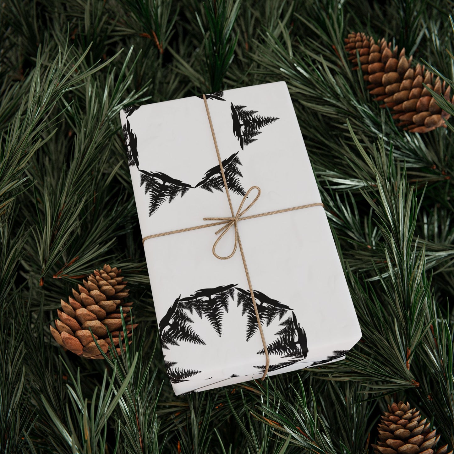 Black & White Snowflake Trees Hidden Image Wrapping Paper Roll - Just Gigi IFYKYK