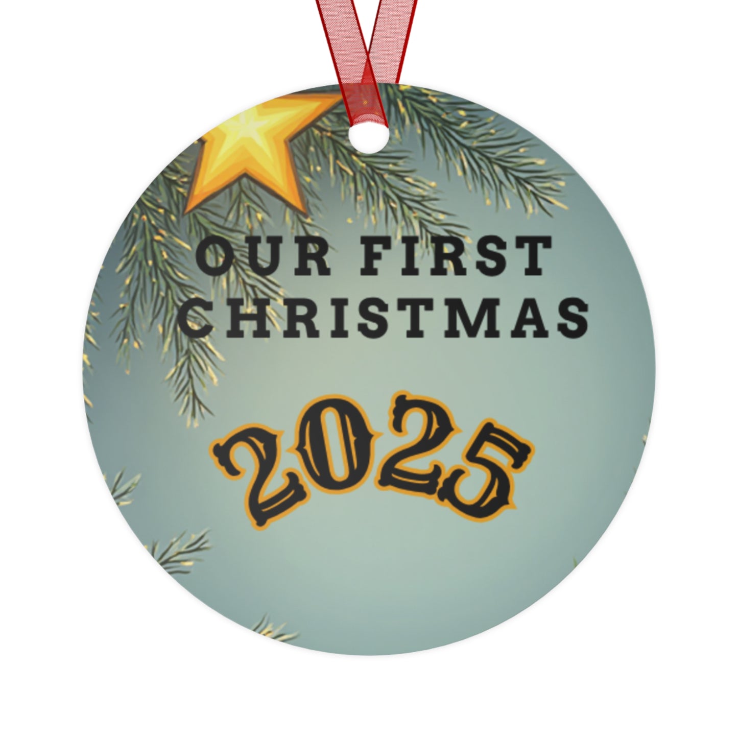 First Christmas 2025 Metal Bell Ornament — Romantic Couple Silhouette Holiday Keepsake